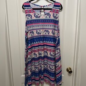 Women’s Bobbie Brooks Elephant Blue and Pink Patterned Dress